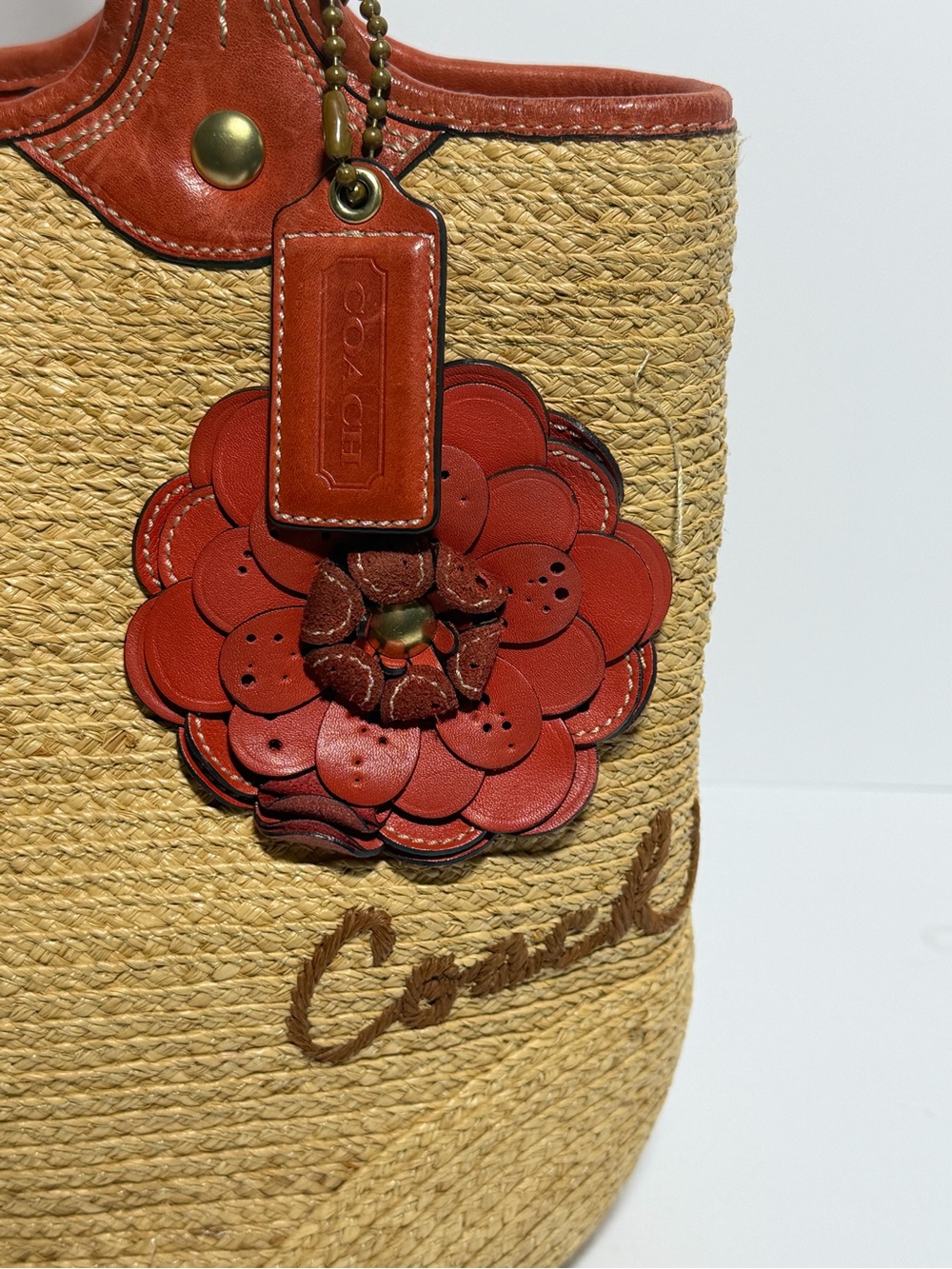 Coach Tote with Brown Leather Trim and Floral Charm 2008 - Picture 2 of 10